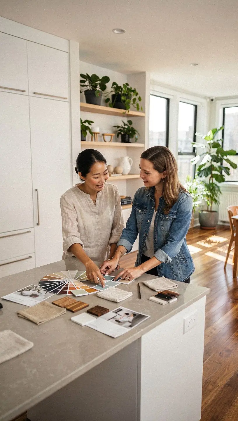 Przestronny korytarz z dekoracyjnymi elementami i funkcjonalnymi rozwiązaniami do przechowywania.