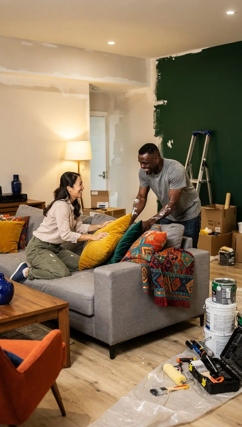 Nowoczesne wnętrze salonu z minimalistycznym wystrojem.