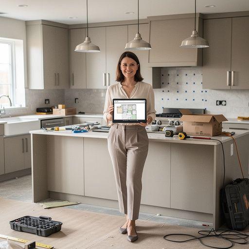 Biuro domowe z ergonomiczny biurkiem i nowoczesnym oświetleniem.